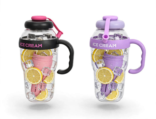 Ice Cream Tumbler Water Bottle with Straw & Handle