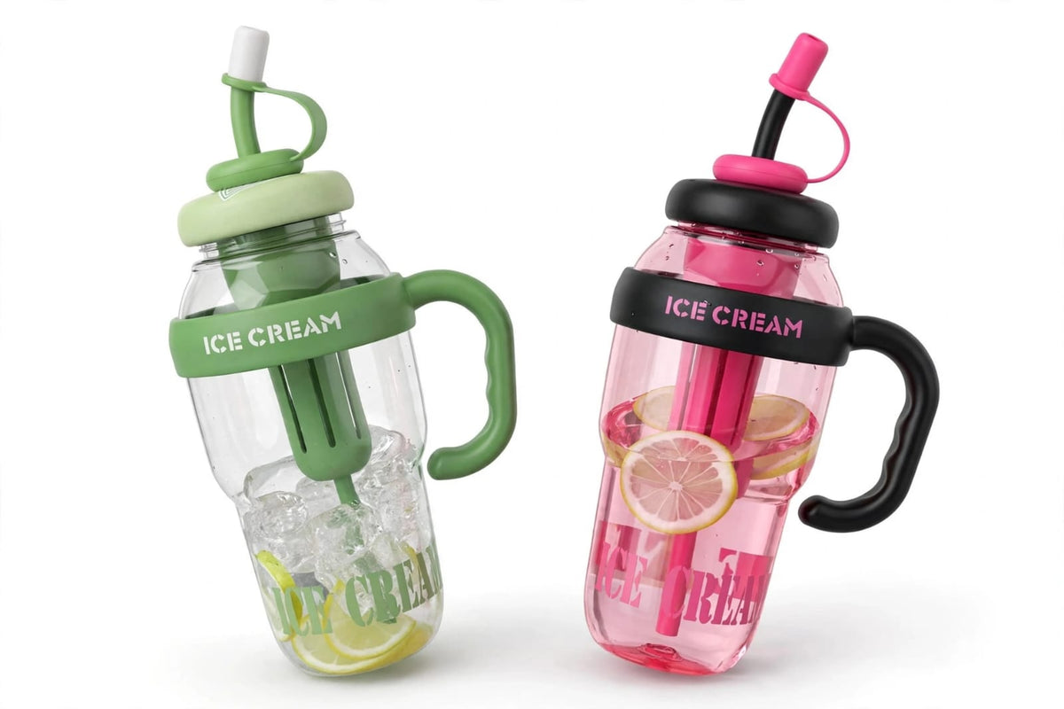 Ice Cream Tumbler Water Bottle with Straw & Handle