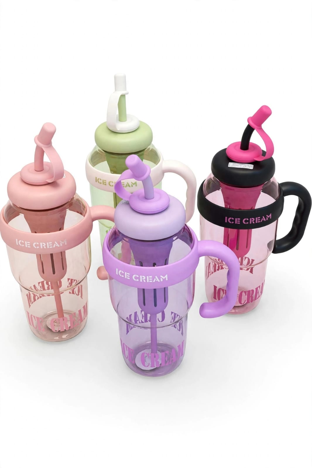 Ice Cream Tumbler Water Bottle with Straw & Handle