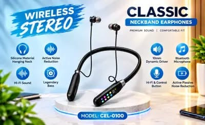 Celibery Wireless Neckband | Premium Stereo Sound