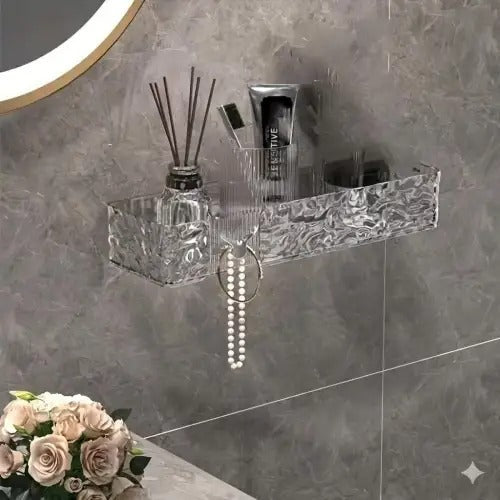 Crystal bathroom shelf with skincare products – champagne finish